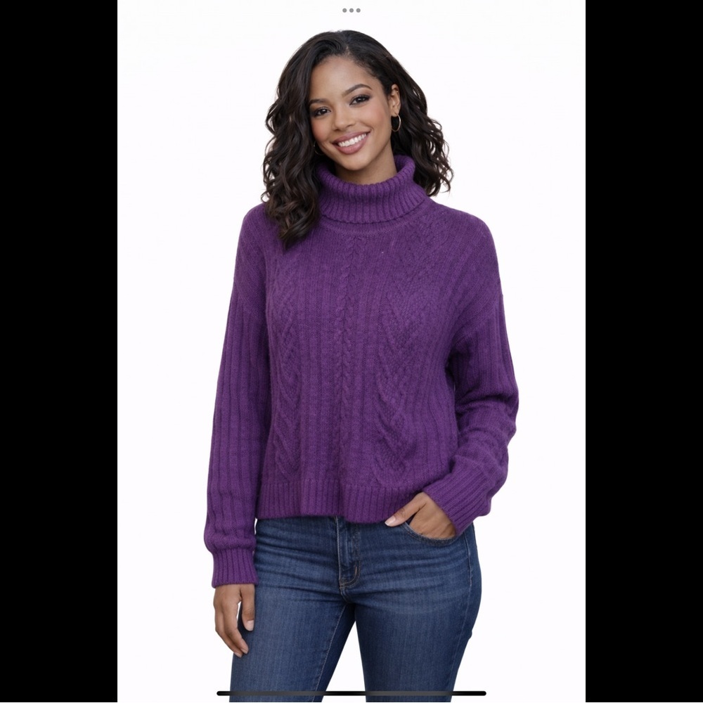 H&M Divided Purple Cable Knit Turtleneck Sweater M